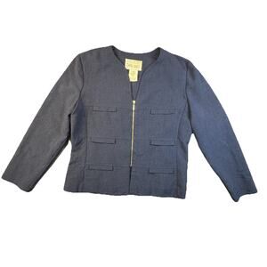 Dani Max Petite Blazer Womens 12 Blue Zip 90s Y2K Career Jacket -336
